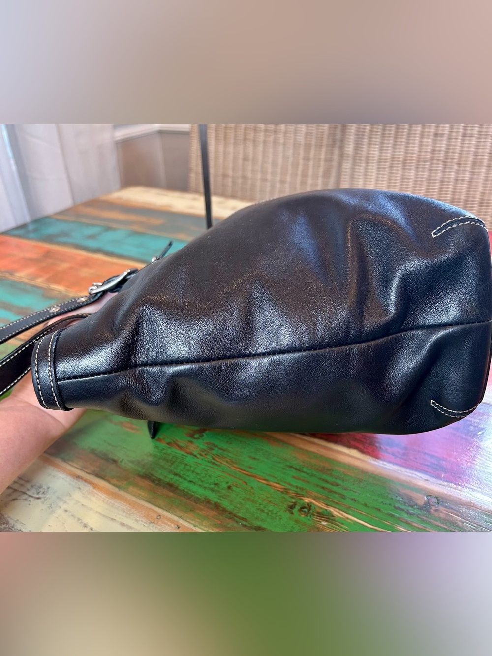 Vintage Y2K Coach Black Leather Hampton Shoulder Tote Bag 5246 - Picture 6 of 16